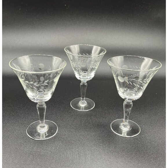 3 Willow Moon Claret Wine Glasses Stemmed Clear Etched - Picture 1 of 5